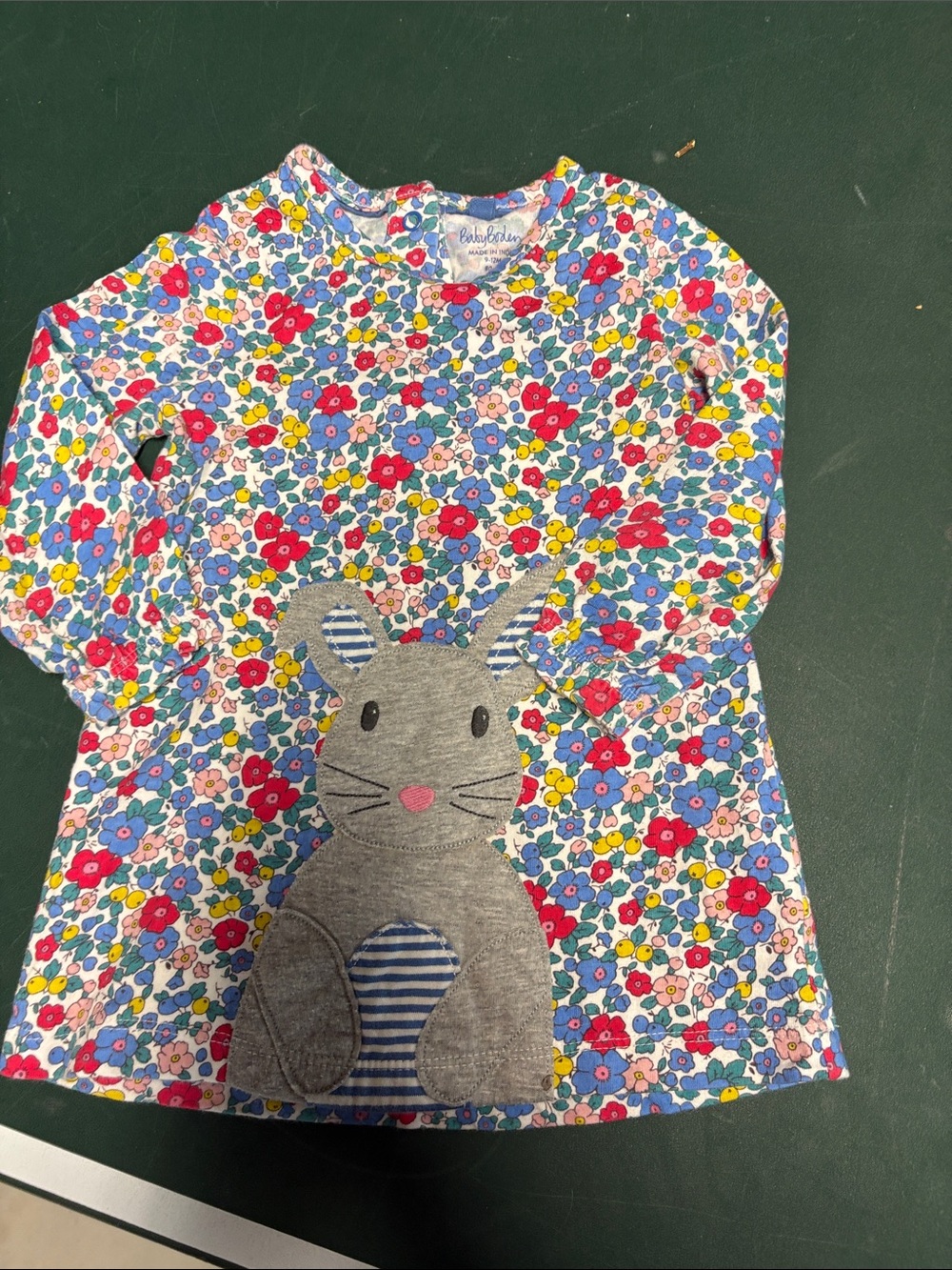 Baby Boden Multicolor Floral Long-Sleeve Top with Bunny Applique